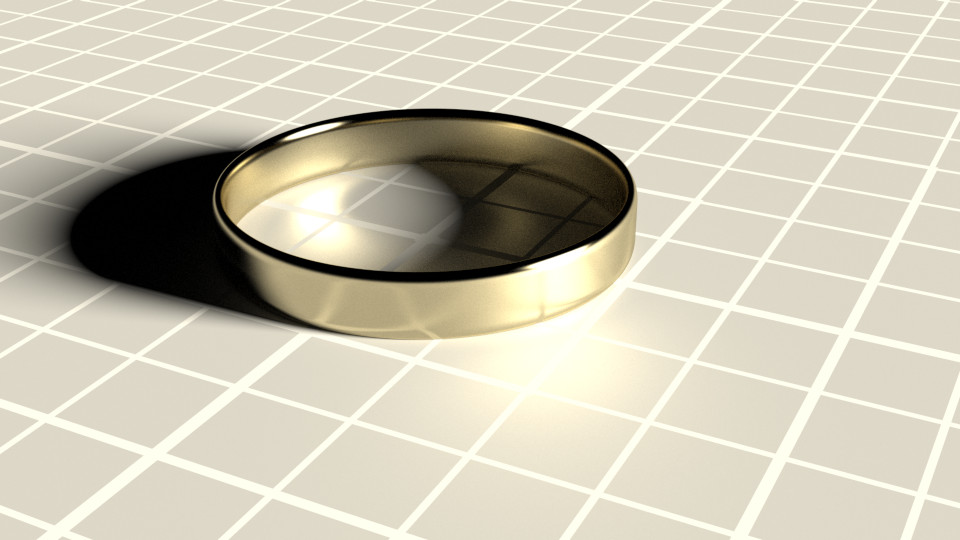 Path-Traced gold ring on a tile surface